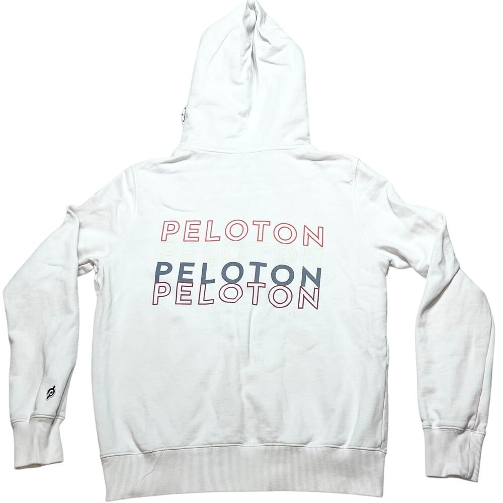 Peloton Hoodie Sweater Front Pockets Full Zipper Men Small White Used